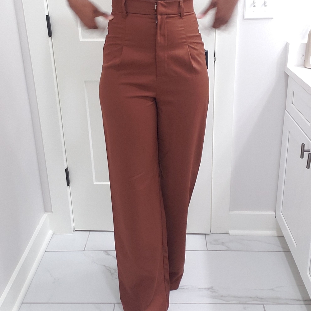 Pretty Little Thing High Waisted Brown Dress Slacks
